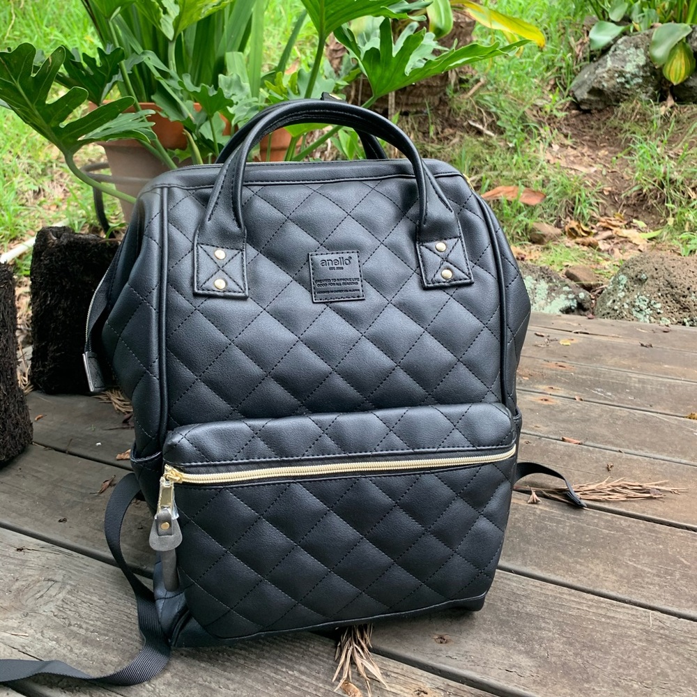 Black Quilted Anello Backpack